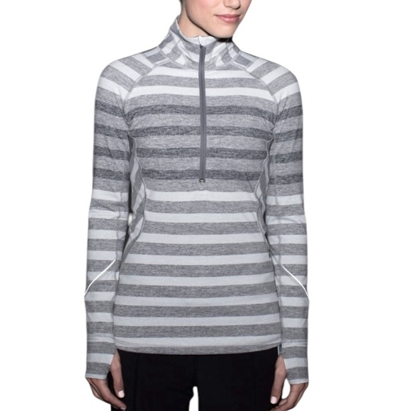 Lululemon Race Your Pace 1/2 Zip in Marshmallow Stripe Heathered Slate Size 4 - Picture 16 of 16